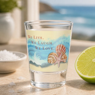 Romantic Blue Ocean Wave & Seashell Wedding Favour Shot Glass