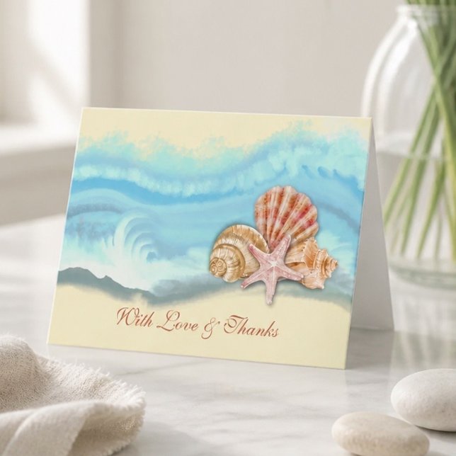Romantic Blue Ocean Wave & Seashells Wedding Thank You Card (Creator Uploaded)