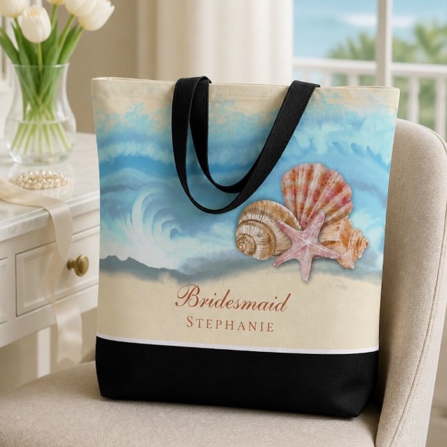Romantic Blue Ocean Wave & Seashells Wedding Tote Bag (Creator Uploaded)