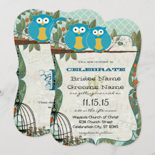 Romantic Blue Owls Marry My Best Friend Wedding Invitation