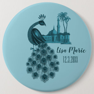 Romantic Blue Peacock 6 Cm Round Badge