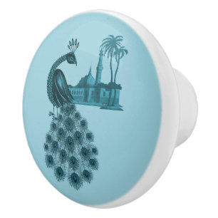 Romantic Blue Peacock Ceramic Knob
