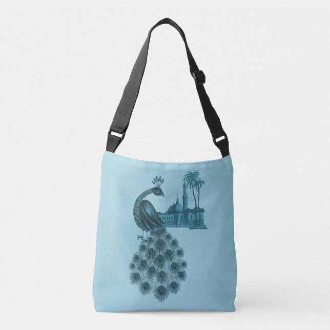 Romantic Blue Peacock Crossbody Bag (Front)
