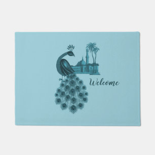 Romantic Blue Peacock Doormat
