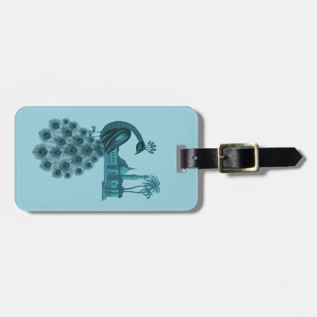 Romantic Blue Peacock Luggage Tag (Front Horizontal)