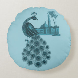 Romantic Blue Peacock Round Cushion