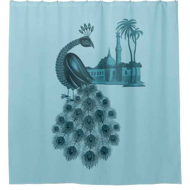 Romantic Blue Peacock Shower Curtain (Front)