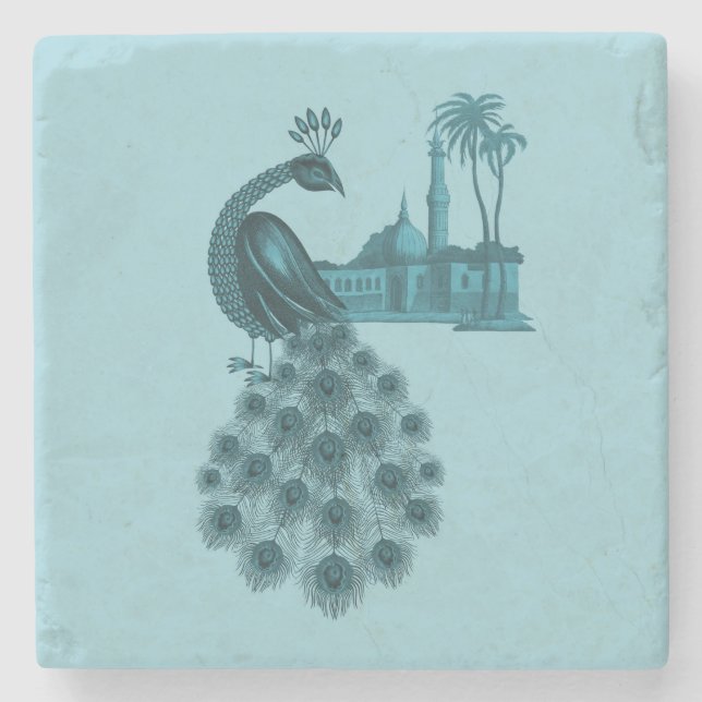 Romantic Blue Peacock Stone Coaster (Front)