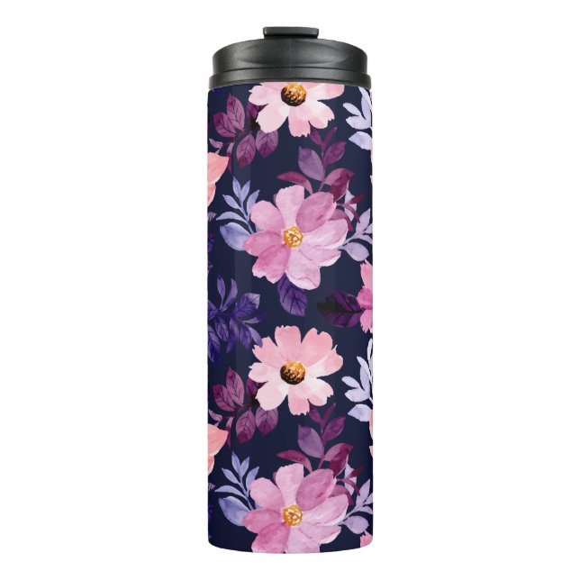 Romantic Blue pink Flowers Boho Botanical   Thermal Tumbler (Front)