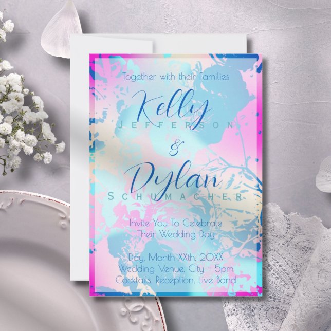 Romantic Blue Pink Peach Abstract Floral Pastel Invitation (Creator Uploaded)