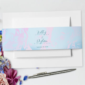 Romantic Blue Pink Peach Abstract Floral Pastel Invitation Belly Band