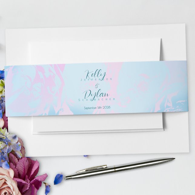 Romantic Blue Pink Peach Abstract Floral Pastel Invitation Belly Band (Creator Uploaded)