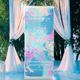 Romantic Blue Pink Peach Abstract Floral Pastel Retractable Banner