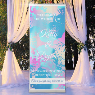 Romantic Blue Pink Peach Abstract Floral Pastel Retractable Banner