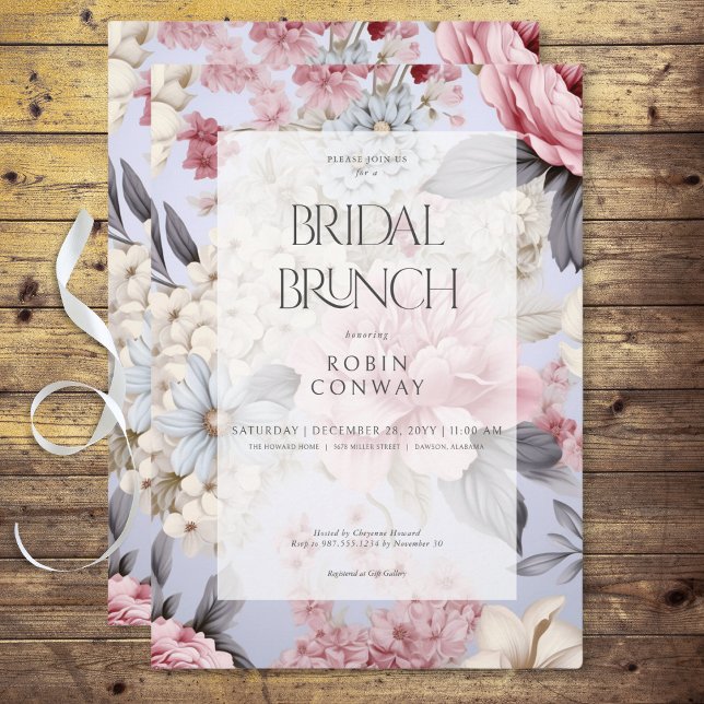 Romantic Blue Pink & White Floral Bridal Brunch Invitation (Romantic Blue Pink & White Floral Bridal Brunch Invitation)