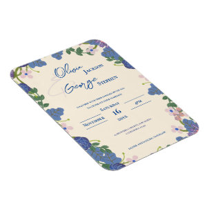 Romantic Blue Purple Floral Wedding Invitation Magnet
