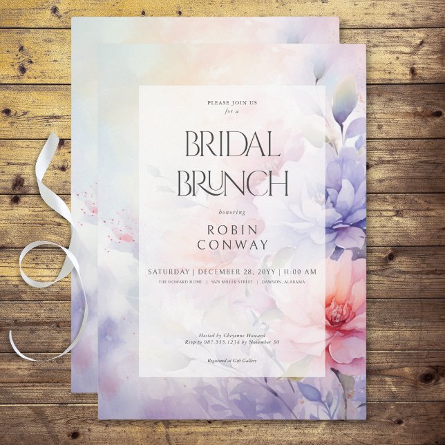 Romantic Blue Purple & Pink Floral Bridal Brunch Invitation (Romantic Blue Purple & Pink Floral Bridal Brunch Invitation)