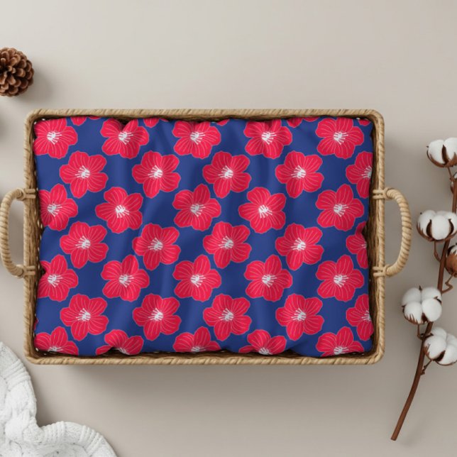 Romantic Blue, Red Chic Floral Pattern  Bath Towel (Navy Blue Red Flowers Pattern Bath Towel Set)