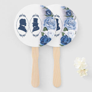 Romantic Blue Regency Gay Botanical Silhouette Hand Fan