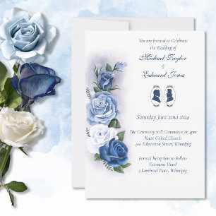 Romantic Blue Regency Gay Botanical Silhouette Invitation