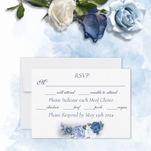 Romantic Blue Regency Gay Botanical Silhouette  RSVP Card