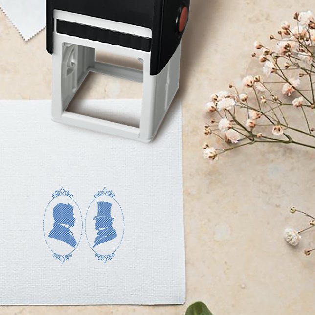 Romantic Blue Regency Gay Botanical Silhouette  Self-inking Stamp (Creator Uploaded)