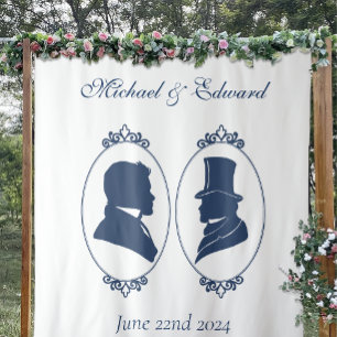 Romantic Blue Regency Gay Botanical Silhouette Tapestry