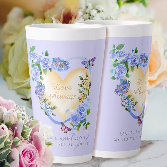 Romantic Blue Rose Love Always Purple Latte Mug (Elegant Love Always Blue Rose Mug.)
