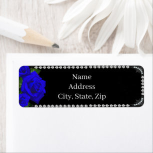 Romantic Blue Roses And Diamonds Address Labels
