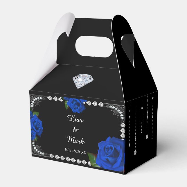 Romantic Blue Roses And Diamonds Favour Box (Front Side)