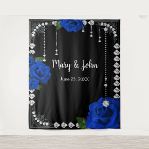 Romantic Blue Roses And Diamonds Photo Backdrop Tapestry