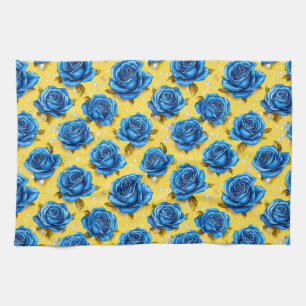 Romantic Blue Roses Modern Flower 🌹 Tea Towel