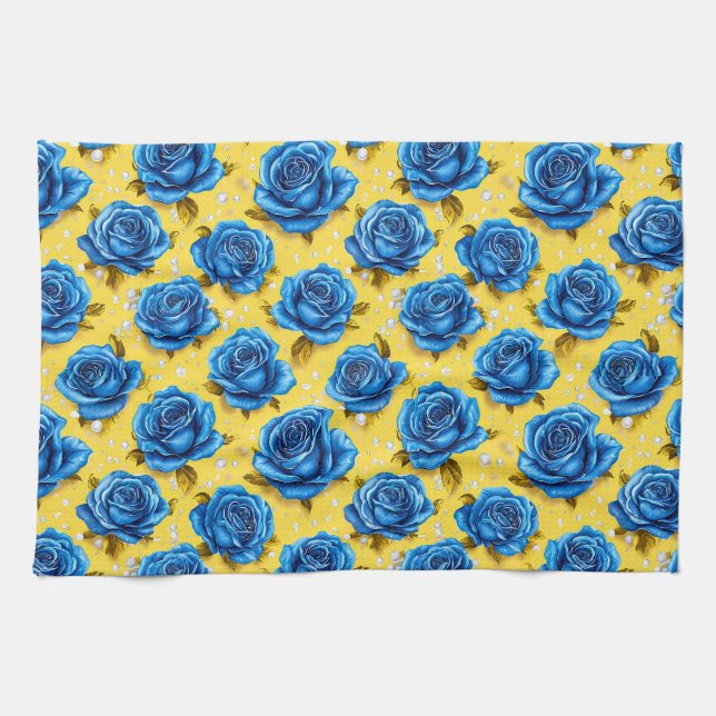 Romantic Blue Roses Modern Flower 🌹 Tea Towel (Horizontal)