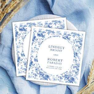 Romantic Blue Roses Toile Personalized Wedding  Napkin