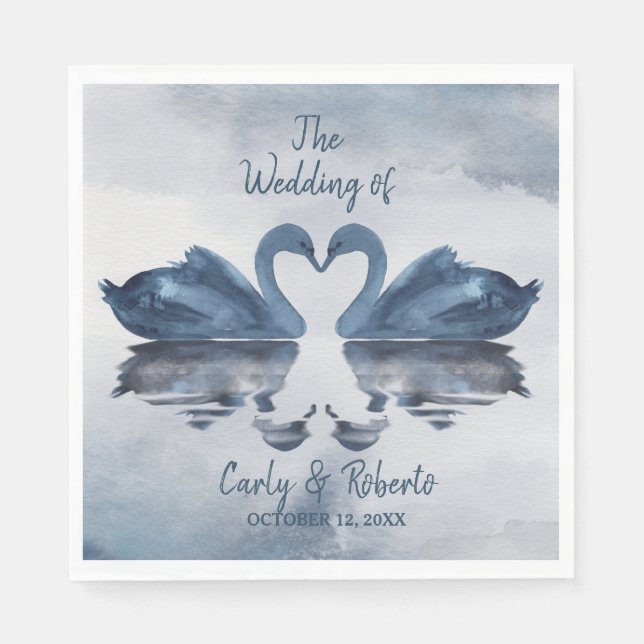 Romantic Blue Swan Wedding Napkin (Front)
