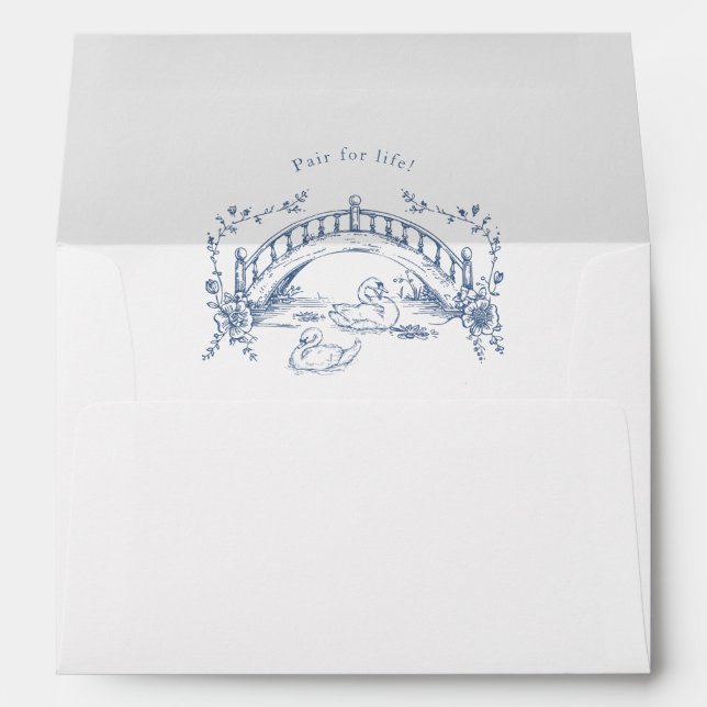 Romantic Blue Toile Swans Garden Wedding Envelope (Back (Bottom))