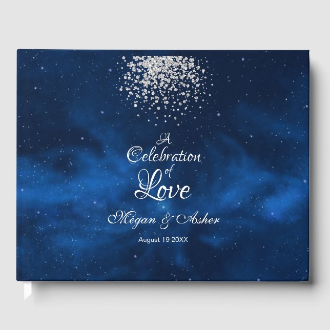 Romantic Blue Universe with Silver Confetti Guest Book (Front)