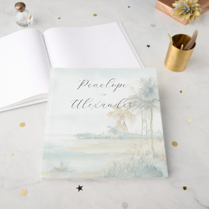 Romantic Blue Watercolor Beach Scene Guest Book