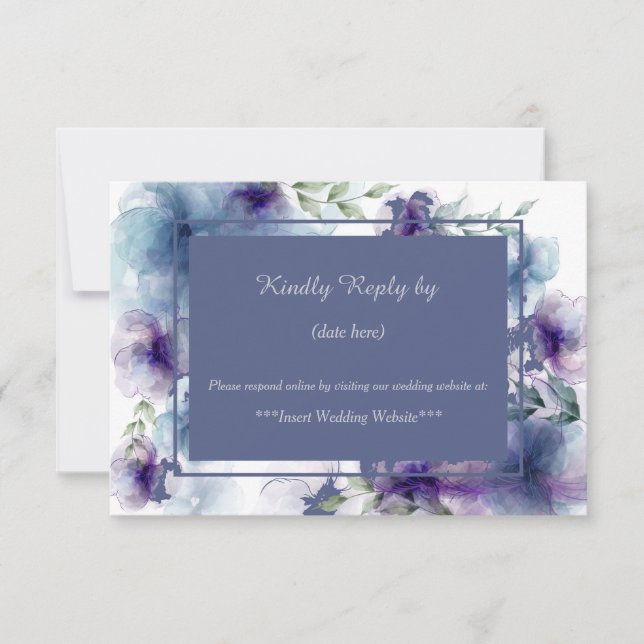 Romantic Blue Watercolor Floral Wedding RSVP (Front)