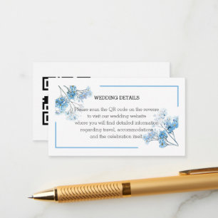 Romantic Blue Watercolor Forget-Me-Nots Wedding QR Enclosure Card
