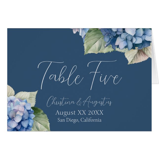 Romantic Blue Watercolor Hydrangea Flowers on Navy (Front Horizontal)