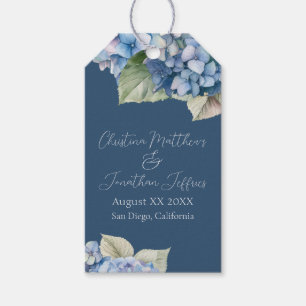 Romantic Blue Watercolor Hydrangea Flowers on Navy Gift Tags