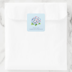 Romantic Blue Watercolor Hydrangeas Square Sticker