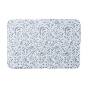 Romantic Blue White Floral Bath Mat