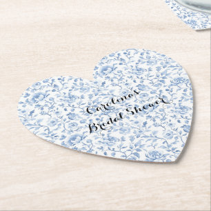 Romantic Blue White Floral Bridal Shower Paper Coaster