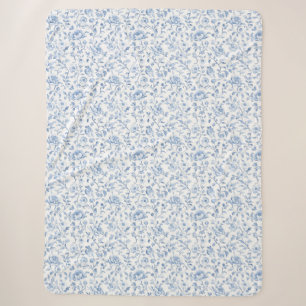 Romantic Blue White Floral Sherpa Blanket