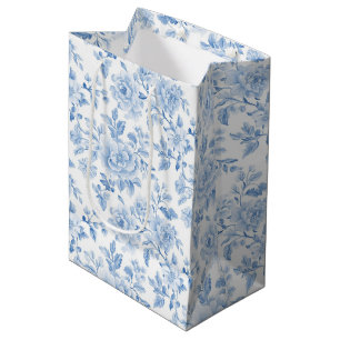 Romantic Blue White Flowers Bridal Shower Medium Gift Bag