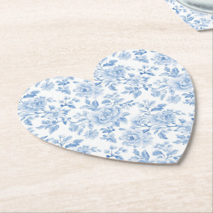 Romantic Blue White Flowers Bridal Shower Paper Coaster