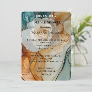 Romantic Blue White Gold Rose Floral Bridal Shower Invitation
