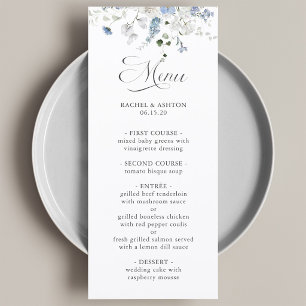 Romantic Blue White Green Floral Wedding Menu 